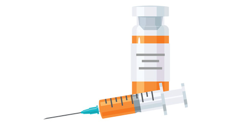 Illustration of a vial with vaccine in and a needle